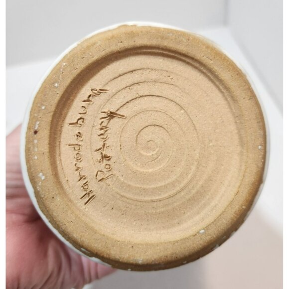 Harrodsburg Pottery Vase Tumbler White with Green Design 8" Tall by 4" Wide - Picture 9 of 12